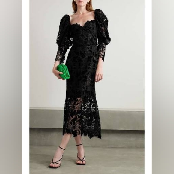 ^$5,890 NEW OSCAR DE LA RENTA BLACK VELVET GUIPURE MIDI DRESS US 4 - Picture 6 of 16